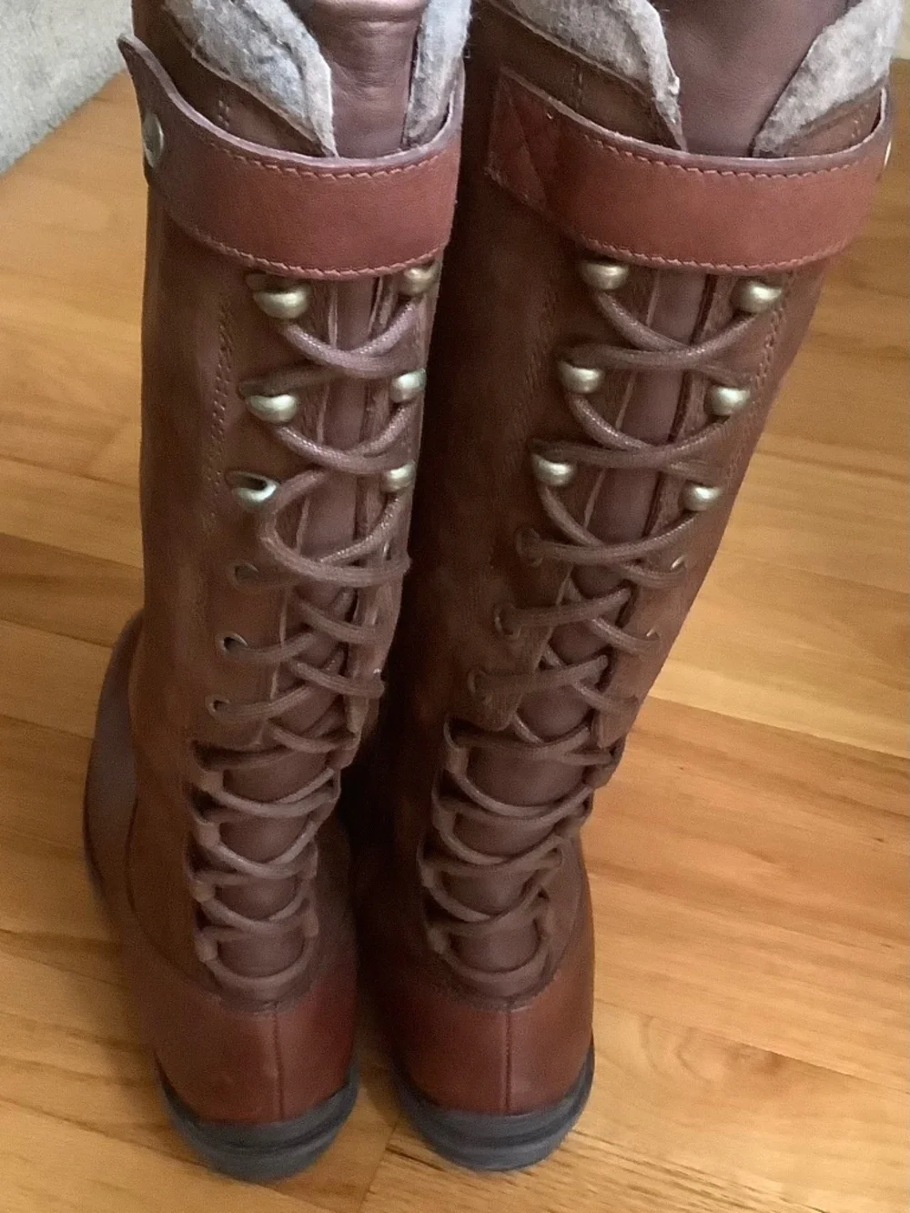 UGG Smithfield Brown Suede Leather Lace Up Winter Riding Boots SZ 9